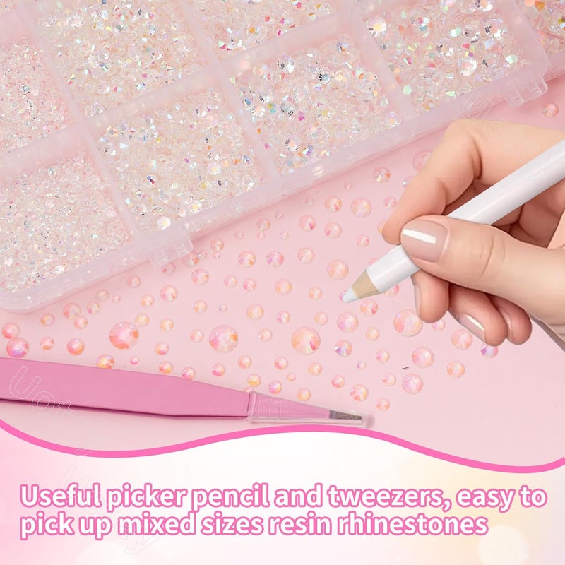 Uotey 16000 Pcs Resin Rhinestones for Crafting, Flatback Transparent Gems Jelly Rhinestones, Mixed Sizes Bedazzling Crystal with Pickup Tool for DIY Crafts Clothing Tumblers Mugs Shoes Fabric Nail Art - Image 3